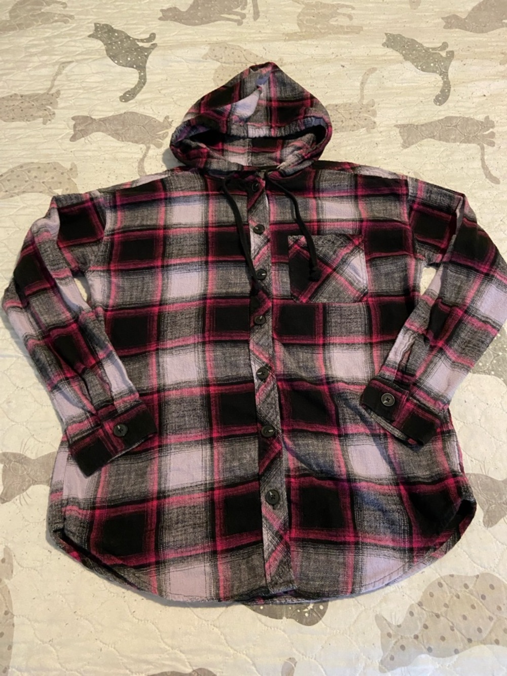 Plaid Hooded Button-Down